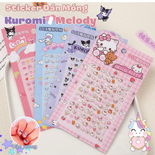 Sticker 3D Dán Móng Tay Cho Bé Dập Nổi Kuromi, Cún Trắng, HelloKitty, Loopy Nghệ Thuật Đồ Làm Nail Cho Bé