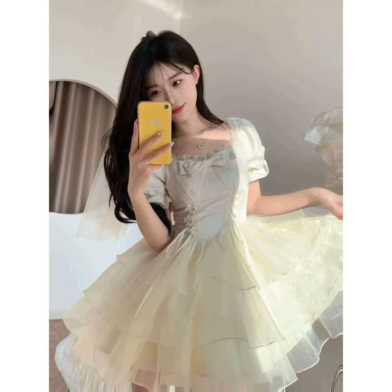 Đầm Công Chúa Tiểu Thư Xoè Ba tầng có điểm nhấn nơ ngực xinh xắn cho nàng dự tiệc, kỉ yếu, sinh nhật-[TLV15]-MeMe