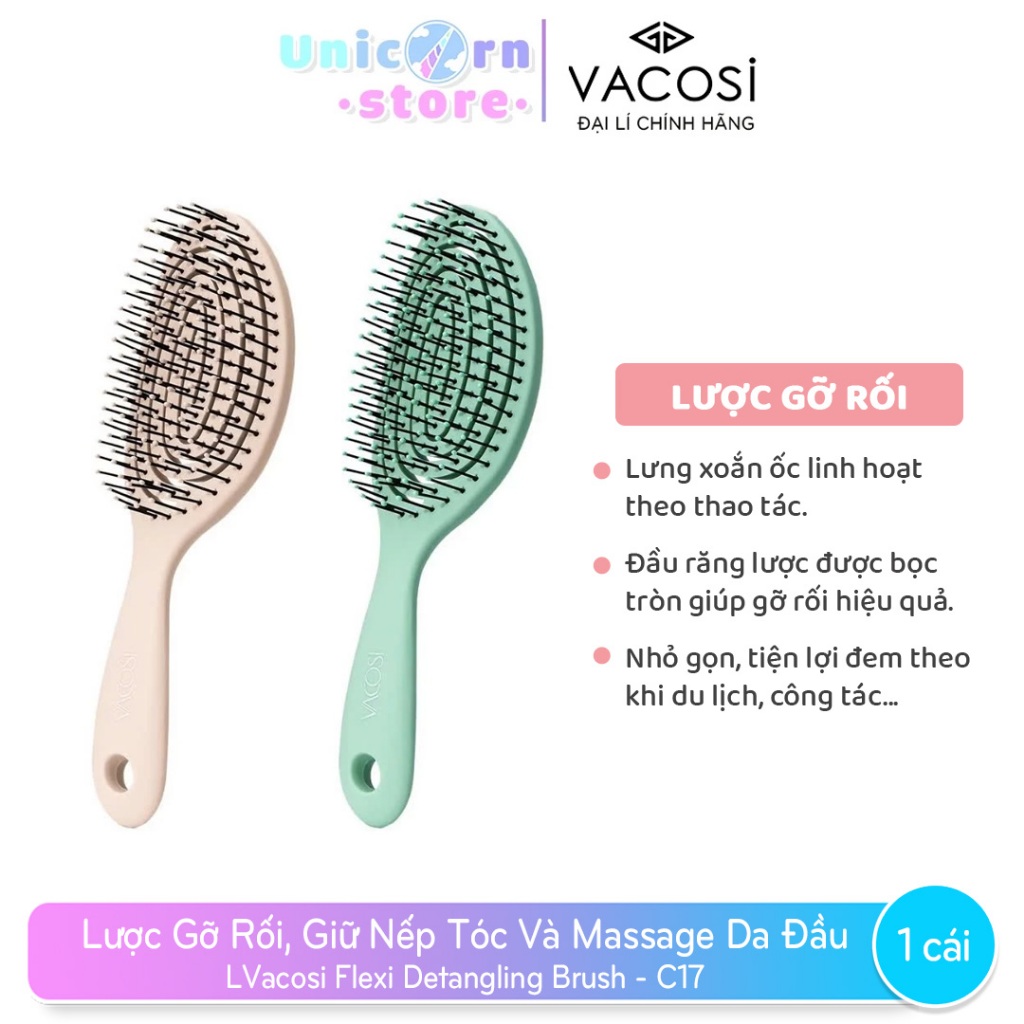 Lược Gỡ Rối, Giữ Nếp Tóc Và Massage Da Đầu Vacosi Flexi Detangling Brush - C17