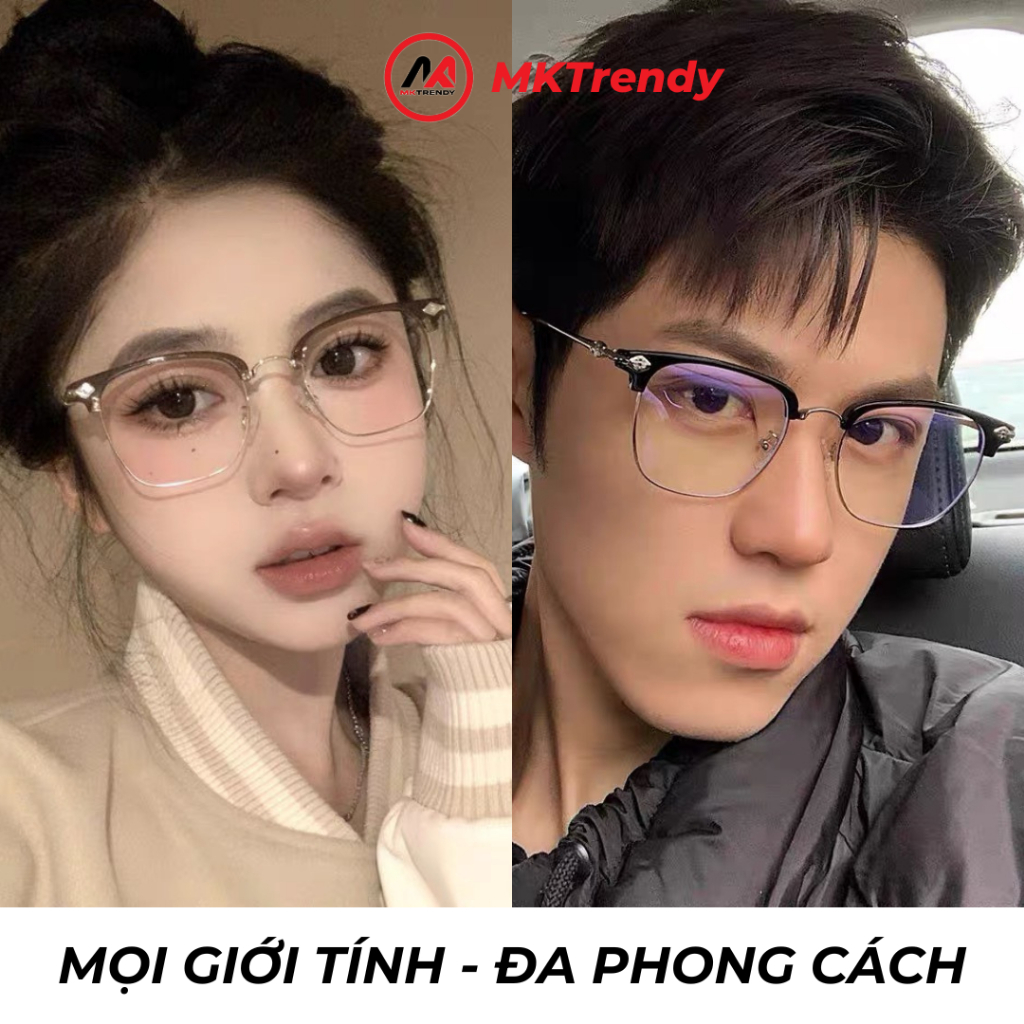 Kính đổi màu MKTRENDY nam nữ thời trang gọng kim loại nửa viền chống tia UV chống ánh sáng xanh X9