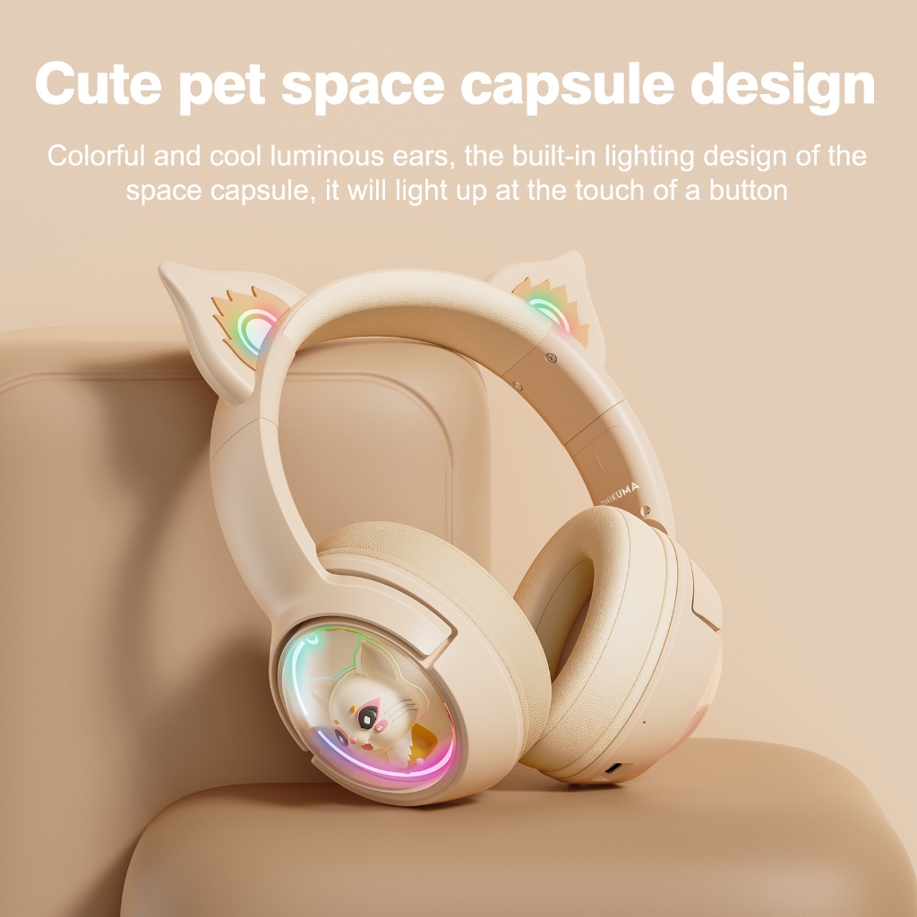 Tai Nghe Gaming Tai Mèo ONIKUMA B5 Bluetooth, Micrô, Đèn RGB Và Thiết Kế Hoạt Hình 3D