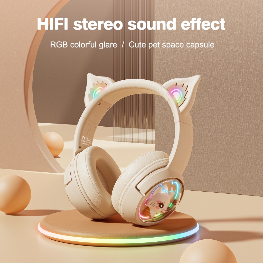 Tai Nghe Gaming Tai Mèo ONIKUMA B5 Bluetooth, Micrô, Đèn RGB Và Thiết Kế Hoạt Hình 3D