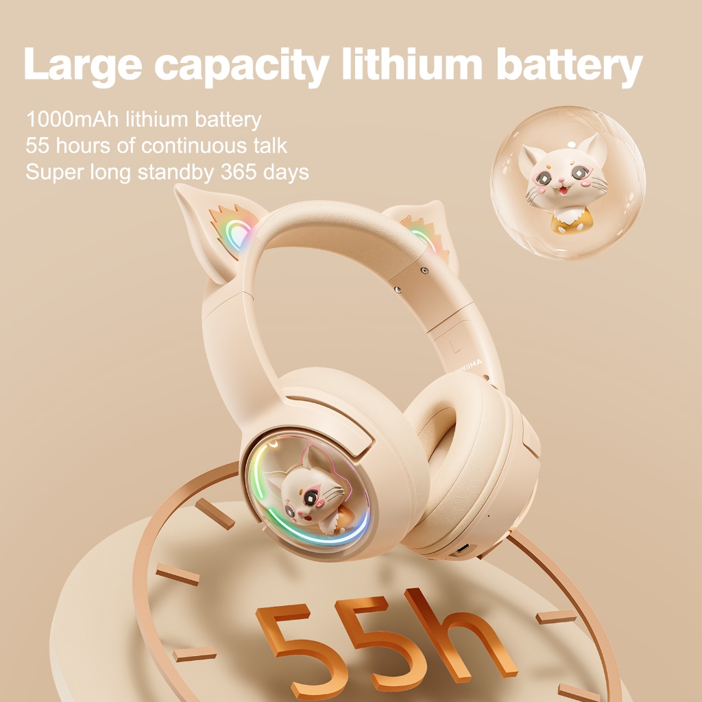 Tai Nghe Gaming Tai Mèo ONIKUMA B5 Bluetooth, Micrô, Đèn RGB Và Thiết Kế Hoạt Hình 3D