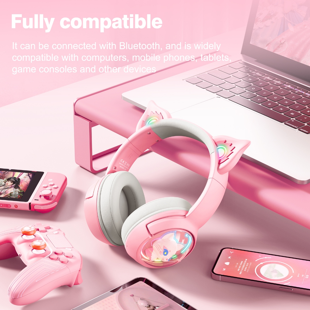 Tai Nghe Gaming Tai Mèo ONIKUMA B5 Bluetooth, Micrô, Đèn RGB Và Thiết Kế Hoạt Hình 3D