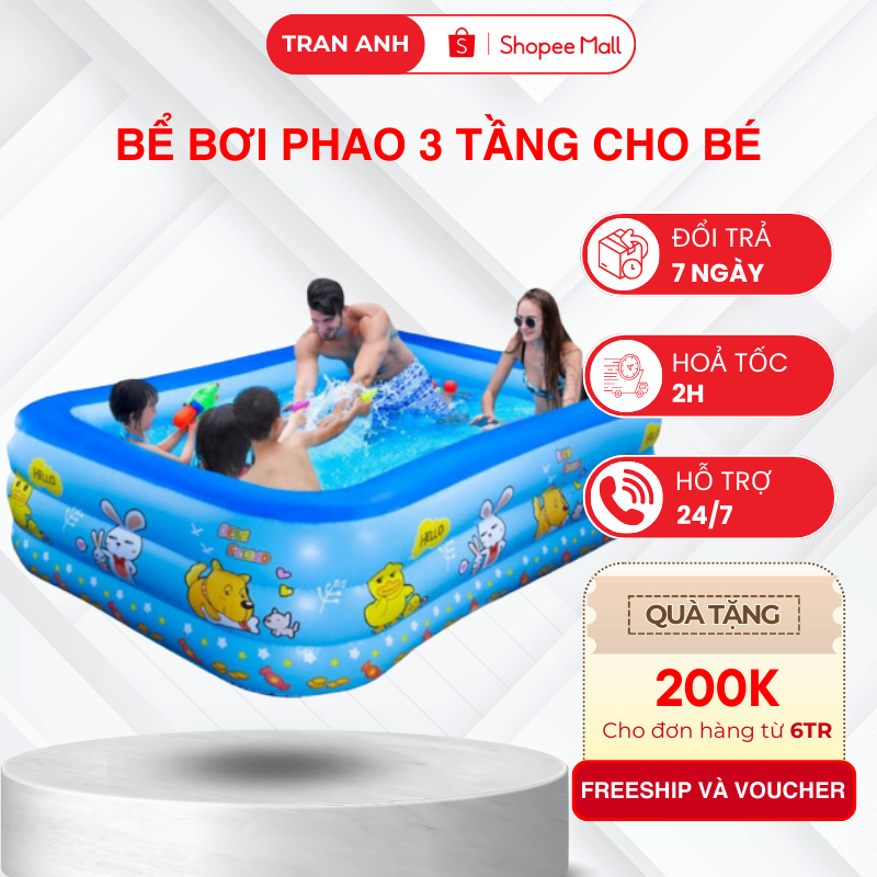 Bể bơi cho bé KAW, 3 Tầng, Dày Dặn, Bền Đẹp, Chống Trượt Nhiều Kích Thước Giao Siêu Tốc