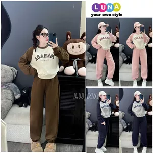 Bộ nỉ nữ in chữ chất liệu nỉ dày đẹp, mịn, không xù lông form rộng thoải mái - LUNA