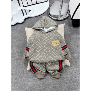 BỘ NI DA CÁ  CÓ MŨ GẤU ĐEN NÂU KEM XÁM ĐÁ SIZE 6-18KG