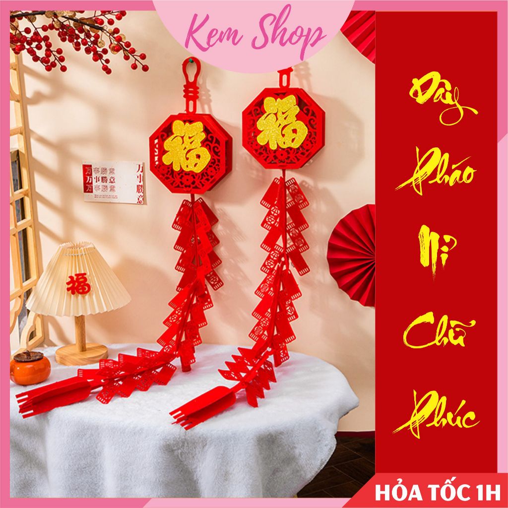 Mô hình dây pháo đỏ chữ Phúc trang trí đám cưới, lễ tết, lễ hội, trung thu - Kem Shop K360