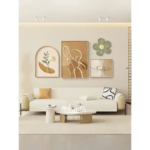 Bộ 4 bức tranh tone nâu cô gái và hoa trang trí quán cafe, studio, phòng ngủ cực xinh