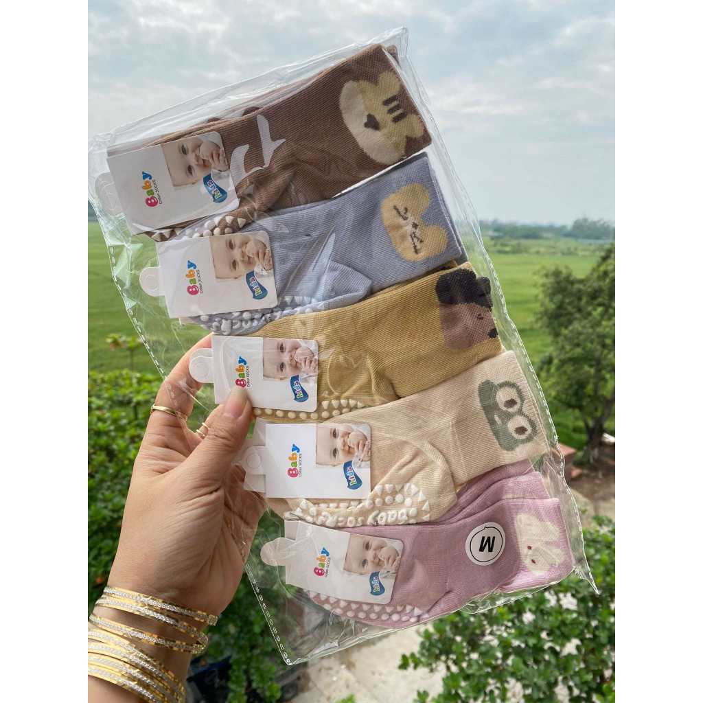 Set 5-10 Đôi Tất Trẻ Em Sơ sinh Hình Thú Chống Trơn Trượt Chất Cotton Mềm Cực Yêu (size 0-3 tuổi)