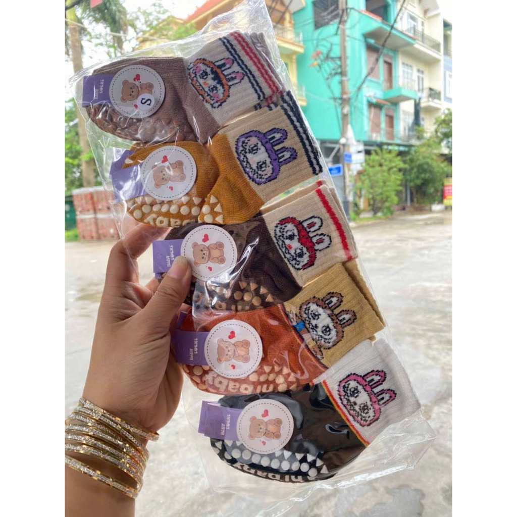 Set 5-10 Đôi Tất Trẻ Em Sơ sinh Hình Thú Chống Trơn Trượt Chất Cotton Mềm Cực Yêu (size 0-3 tuổi)