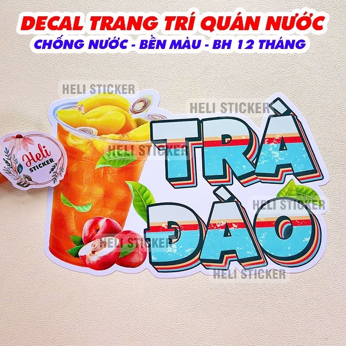 Decal Trang Trí TRÀ ĐÀO Loại 1 Hình Dán Decor Quán Trà Sữa, Cà Phê ...
