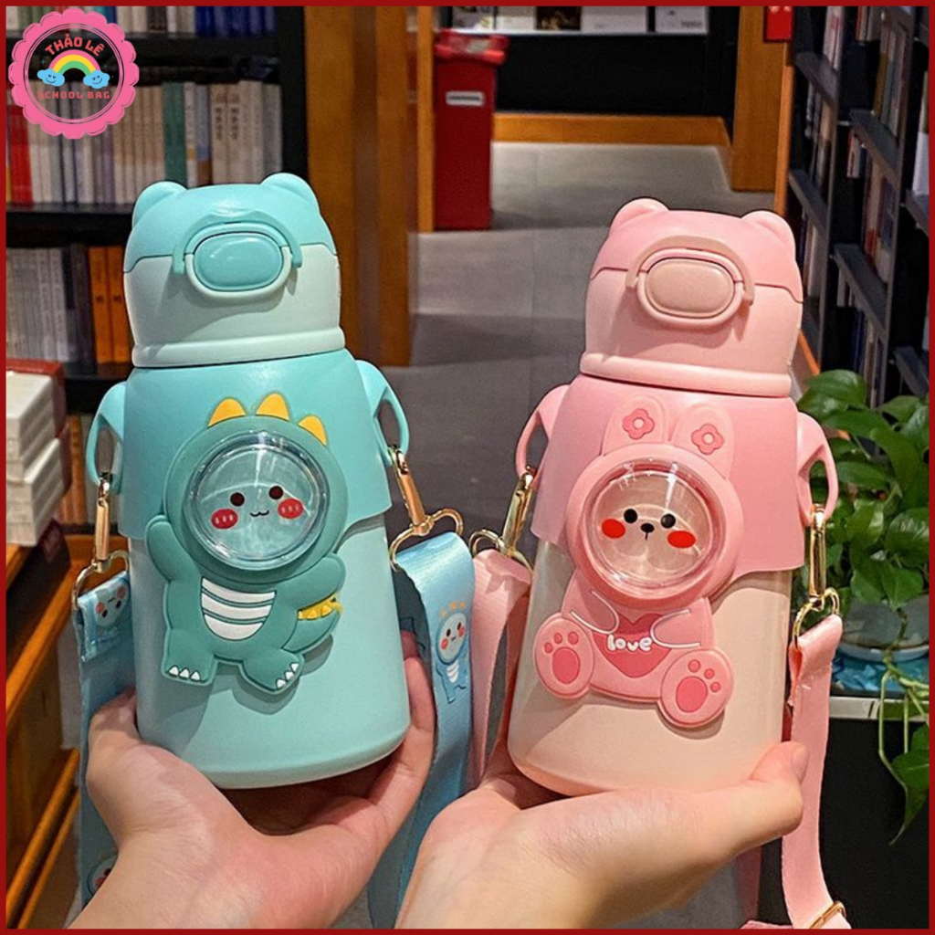 Bình giữ nhiệt cho bé đi học INOX 316 500ML bình nước trẻ em siêu dễ thương cute có dây đeo, có quà tặng kèm TL2331
