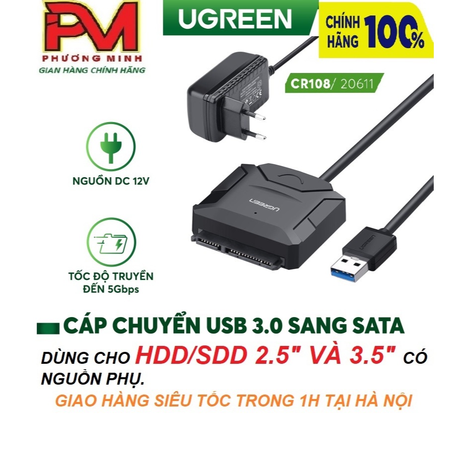 Cáp USB To Sata 3.0 cao cấp Ugreen 20611 Dùng Cho HDD/SSD 2,5″ VÀ 3,5 ...