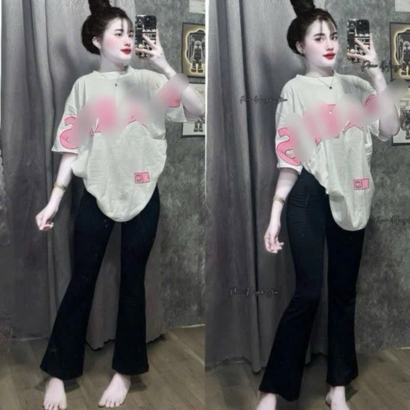 [ Rẻ Vô Địch] Set Quần Ống Loe Chất Umi Có Dãn + Mix Áo Phông PARI  Form Rộn