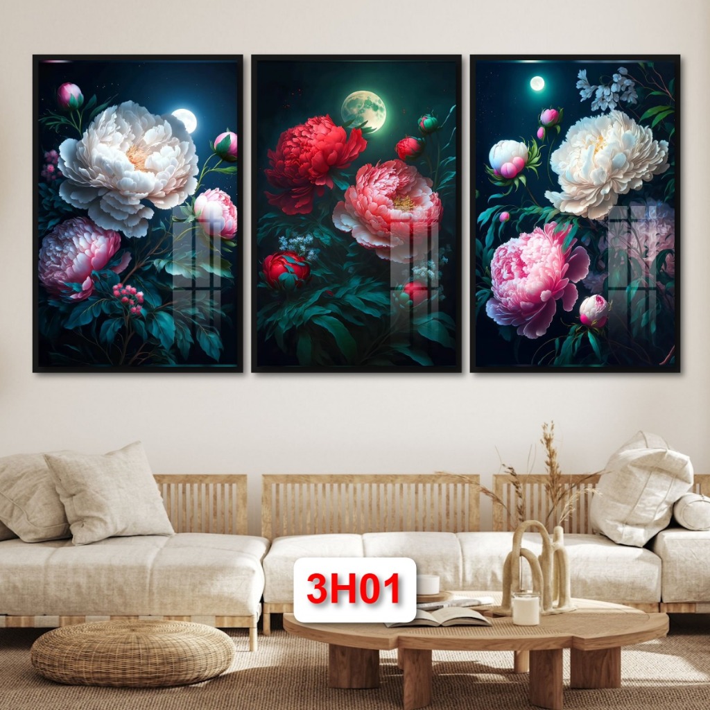 Bộ 3 Tấm Tranh Hoa Tranh Gỗ Tráng Gương Có Khung: Mang Đến Nét Đẹp Tự Nhiên Và Tươi Mát Cho Ngôi Nhà Của Bạn