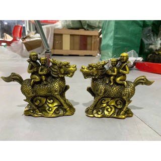Cặp Kỳ Lân Đồng Tử Cõng 2 Trẻ Đồng Tử bằng đồng Vật Phẩm Phong Thuỷ