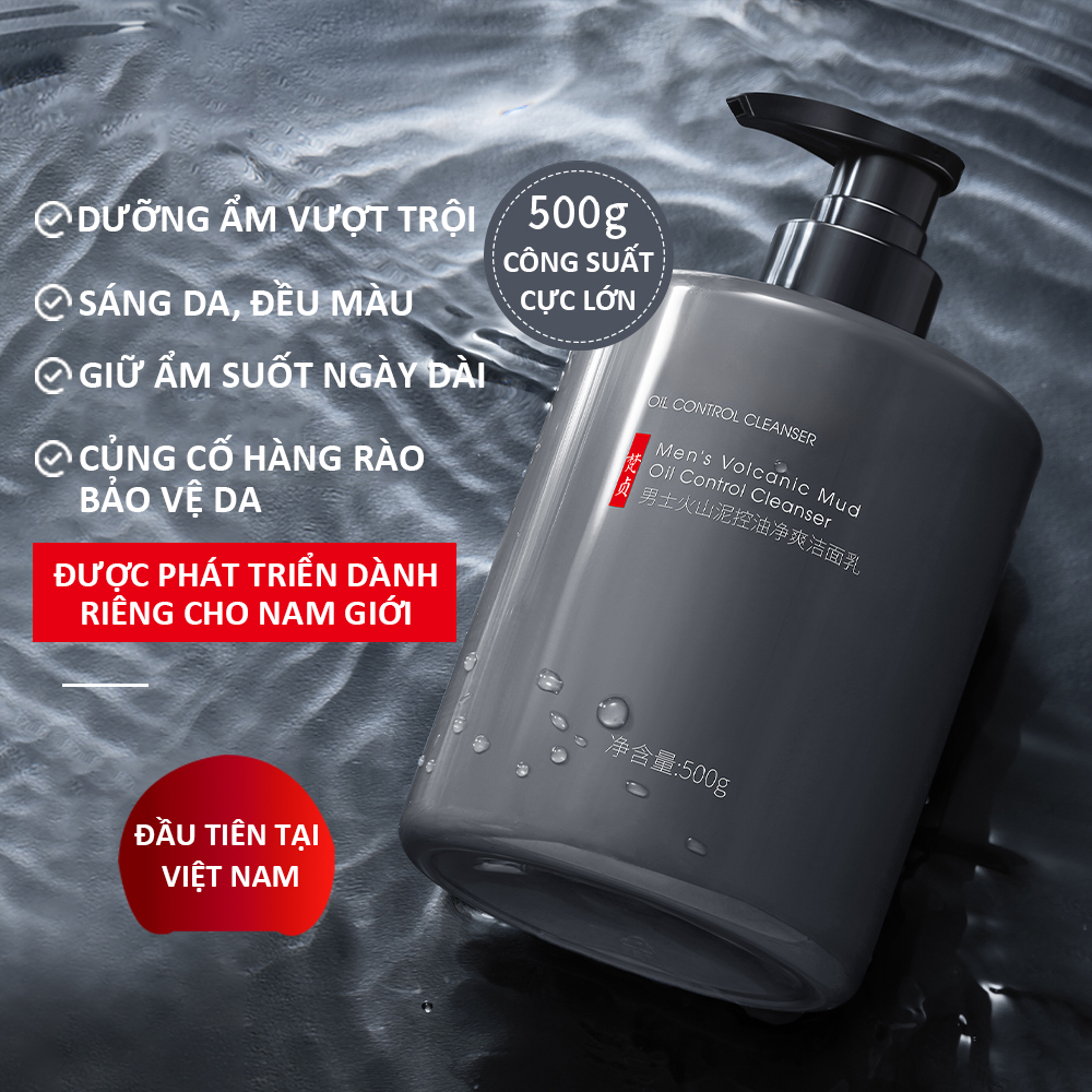 Sữa Rửa Mặt Nam Than Hoạt Tính Núi Lửa 500g Có Bơm - Kiềm Dầu Cực Đỉnh, Mát Lạnh Sảng Khoái (Dung Tích Lớn)