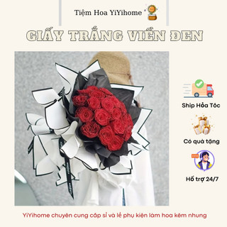 Giấy Gói Hoa Trắng Viền Đen Cao Cấp Phụ Kiện Làm Hoa DIY Handmade YiYihome