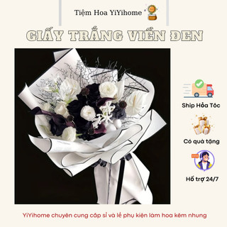 Giấy Gói Hoa Trắng Viền Đen Cao Cấp Phụ Kiện Làm Hoa DIY Handmade YiYihome