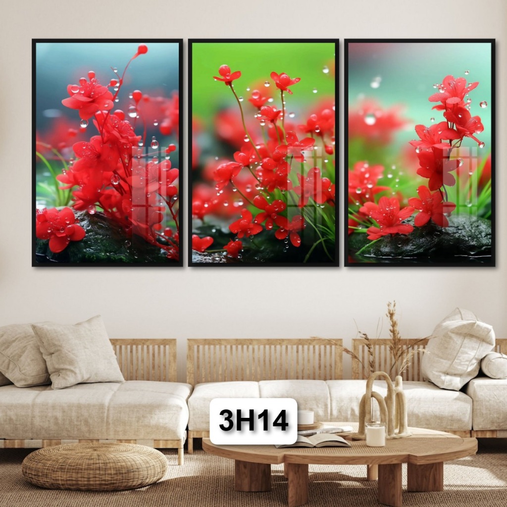 Nâng Tầm Không Gian Sống: Bộ 3 Tấm Tranh Hoa Tranh Gỗ Tráng Gương Có Khung Sang Trọng Đẳng Cấp Decor Nhà