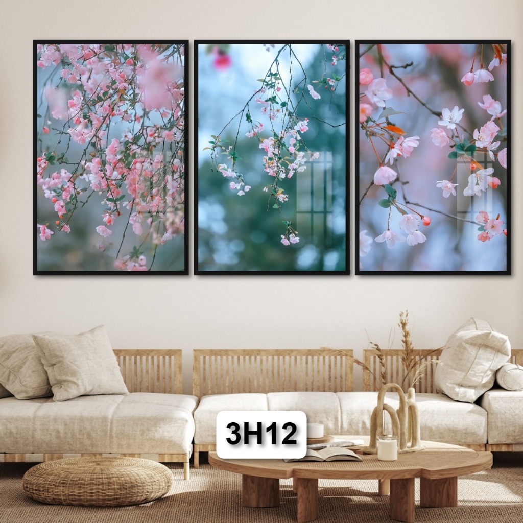 Nâng Tầm Không Gian Sống: Bộ 3 Tấm Tranh Hoa Tranh Gỗ Tráng Gương Có Khung Sang Trọng Đẳng Cấp Decor Nhà