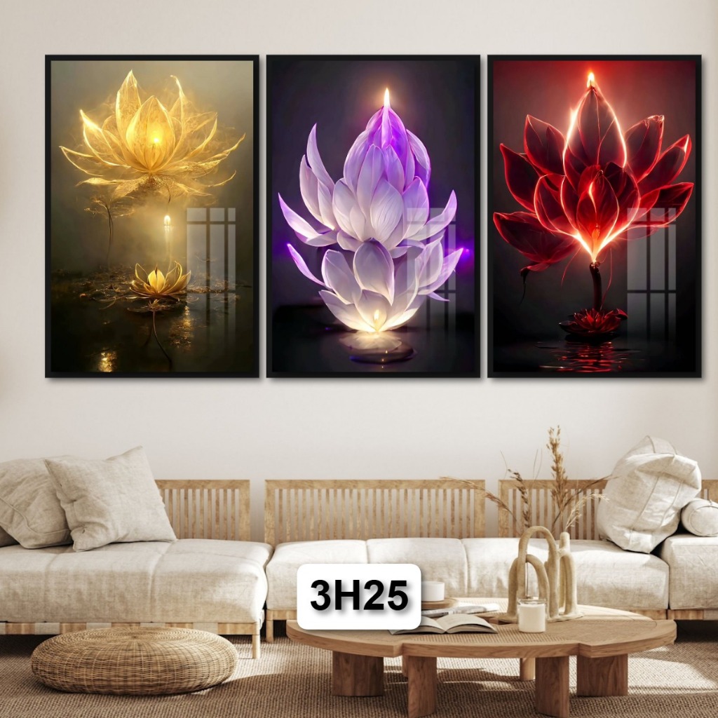 Mang Đến Sắc Hoa Tươi Mát: Bộ 3 Tranh Gỗ Các Loại Hoa Tráng Gương Có Khung Cao Cấp Decor Nhà Không Gian Làm Việc