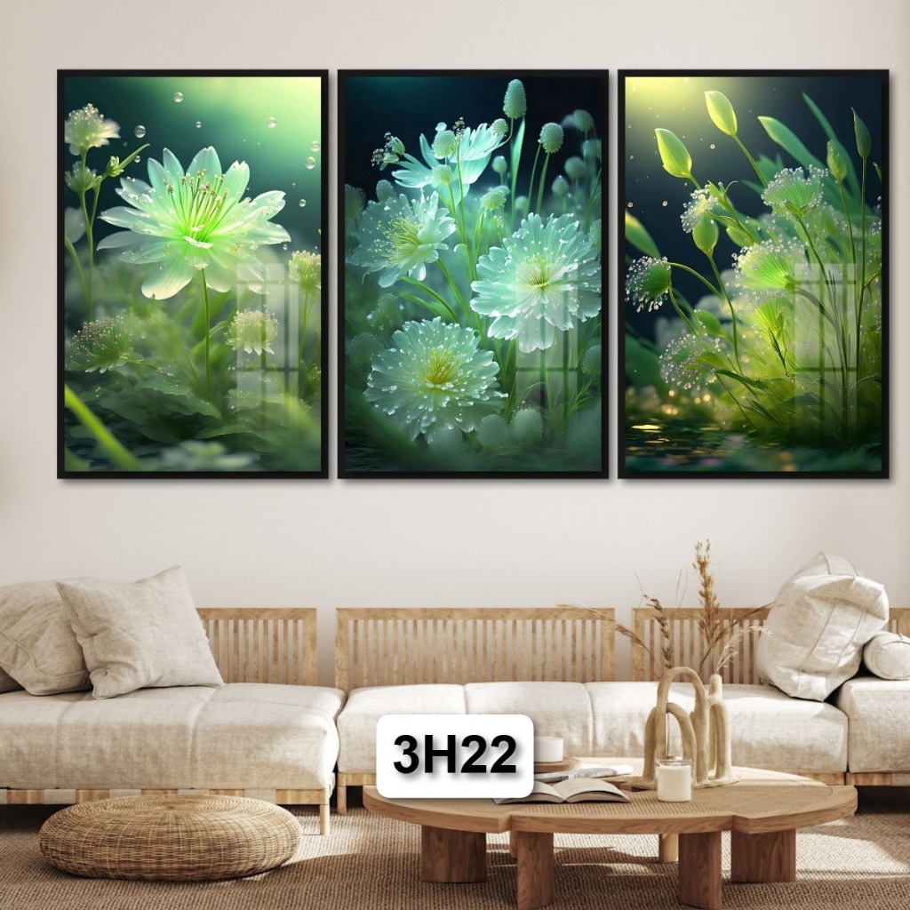Mang Đến Sắc Hoa Tươi Mát: Bộ 3 Tranh Gỗ Các Loại Hoa Tráng Gương Có Khung Cao Cấp Decor Nhà Không Gian Làm Việc