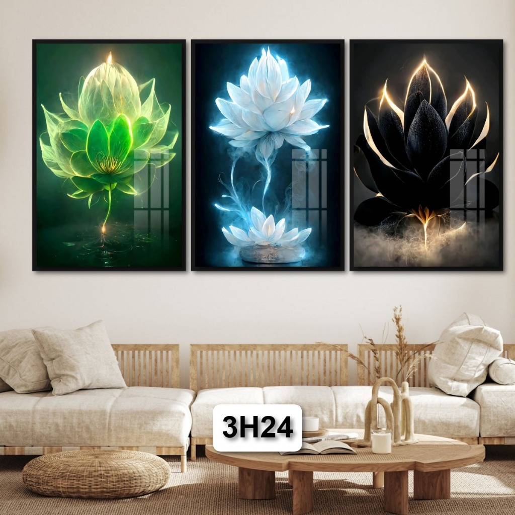Mang Đến Sắc Hoa Tươi Mát: Bộ 3 Tranh Gỗ Các Loại Hoa Tráng Gương Có Khung Cao Cấp Decor Nhà Không Gian Làm Việc