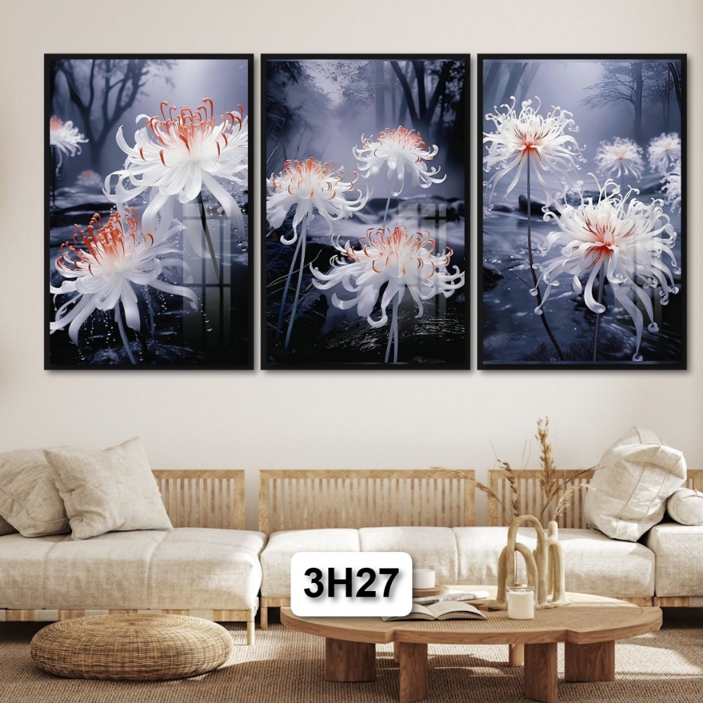 Mang Đến Sắc Hoa Tươi Mát: Bộ 3 Tranh Gỗ Các Loại Hoa Tráng Gương Có Khung Cao Cấp Decor Nhà Không Gian Làm Việc