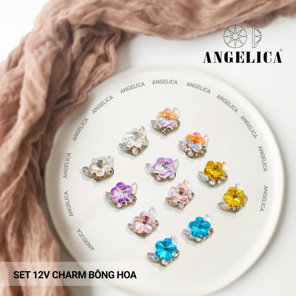 Set 12 Viên Đá Charm Hình Bông Hoa Nhiều Màu Siêu Xinh ANGELICA - Trang Trí Móng Tay 12v-BH