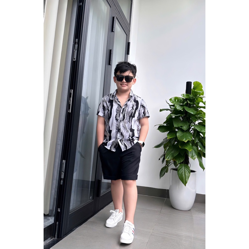 set sơmi hoạ tiết thiết kế cho bé trai 10kg-52kg TONI BRAND sọc loang
