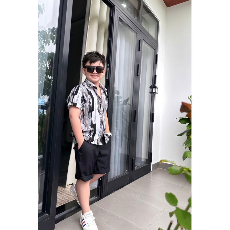 set sơmi hoạ tiết thiết kế cho bé trai 10kg-52kg TONI BRAND sọc loang