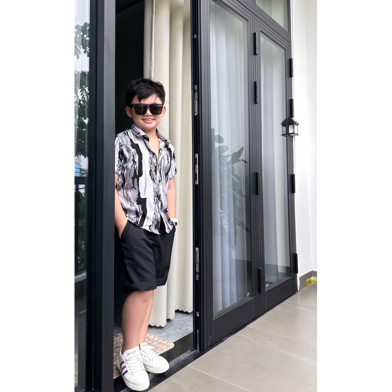 set sơmi hoạ tiết thiết kế cho bé trai 10kg-52kg TONI BRAND sọc loang