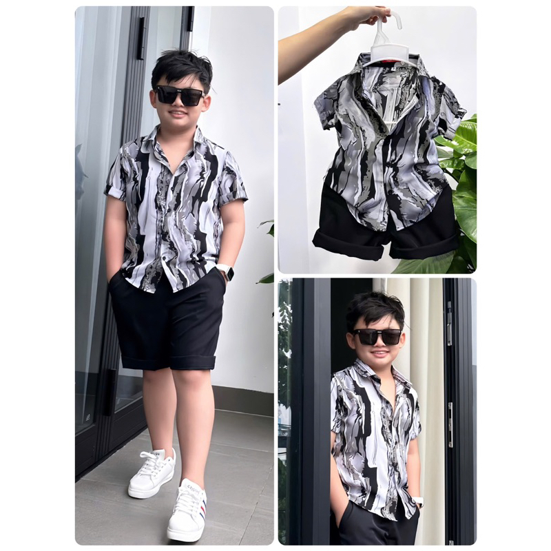set sơmi hoạ tiết thiết kế cho bé trai 10kg-52kg TONI BRAND sọc loang