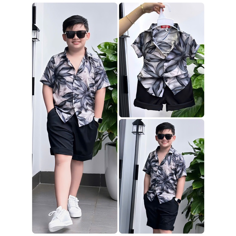 set sơmi hoạ tiết thiết kế cho bé trai 10kg-52kg TONI BRAND hoa lạ mắt
