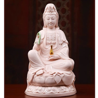 Tượng Quan Âm Bồ Tát Ngồi An Nhiên Tự Tại Gốm Sứ Hồng Cao Cấp, Tượng Phật Bà Quan Thế Âm Trang Trí Bàn Thờ Phật
