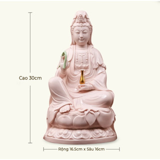 Tượng Quan Âm Bồ Tát Ngồi An Nhiên Tự Tại Gốm Sứ Hồng Cao Cấp, Tượng Phật Bà Quan Thế Âm Trang Trí Bàn Thờ Phật