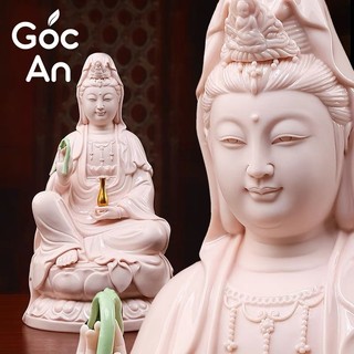 Tượng Quan Âm Bồ Tát Ngồi An Nhiên Tự Tại Gốm Sứ Hồng Cao Cấp, Tượng Phật Bà Quan Thế Âm Trang Trí Bàn Thờ Phật