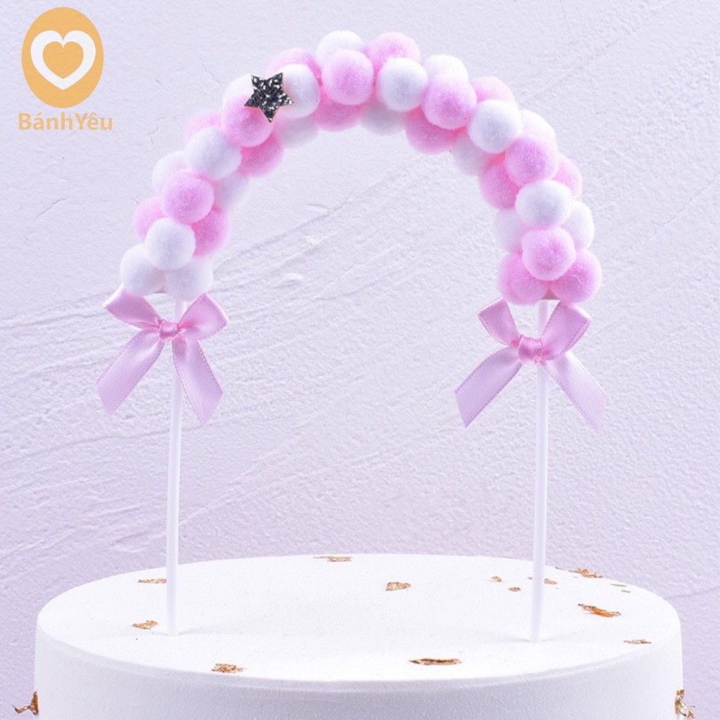 Vòng cắm bánh bi nơ, que cắm trang trí bánh kem