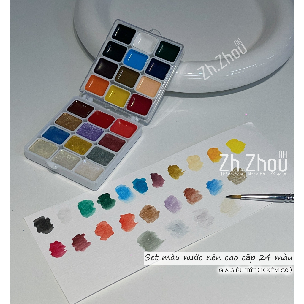 Set màu nước vẽ móng màu dạng nén, màu nhũ khô vẽ nail, tán loang, vẽ móng nghệ thuật
