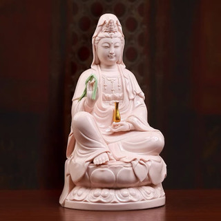 Tượng Quan Âm Bồ Tát Ngồi An Nhiên Tự Tại Gốm Sứ Hồng Cao Cấp, Tượng Phật Bà Quan Thế Âm Trang Trí Bàn Thờ Phật