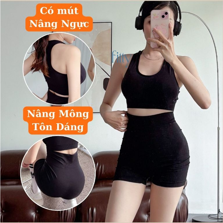 Bộ Đồ Tập Gym Yoga Nữ FITTY FITNESS, Set Đồ Tập Thể Thao Nữ Thoáng Khí, Có Mút Nâng Ngực, Nâng Mông S10