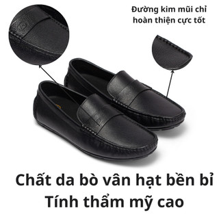 Giày da bò nam Epsom vân hạt dáng lười FTT Leather đế cao su khâu F109140