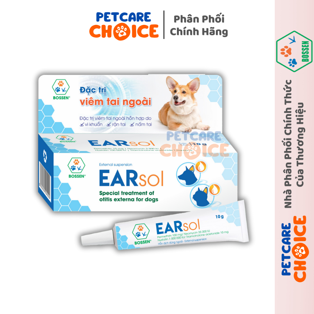 EARSOL BOSSEN Trị Viêm Tai Ngoài Cho Chó Mèo Do Vi Khuẩn, Rận Tai, Nấm ...