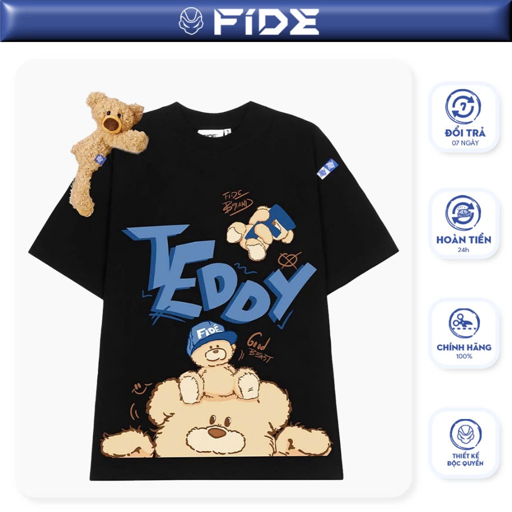 Ảnh Áo thun FIDE TEDDY phông unisex form rộng local brand nam nữ cổ tròn oversize Đínhgấu AT43(TẶNG GẤU) 1