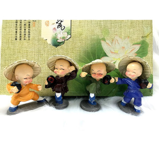 Bộ 4 tượng chú tiểu múa tuý quyền đội nón lá Việt Nam (Hàng Độc Quyền)