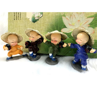 Bộ 4 tượng chú tiểu múa tuý quyền đội nón lá Việt Nam (Hàng Độc Quyền)