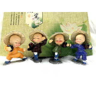 Bộ 4 tượng chú tiểu múa tuý quyền đội nón lá Việt Nam (Hàng Độc Quyền)