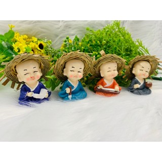 Bộ 4 tượng chú tiểu Cầm Kỳ Thi Hoạ Nón Rơm( Hình Thật - Video thật )